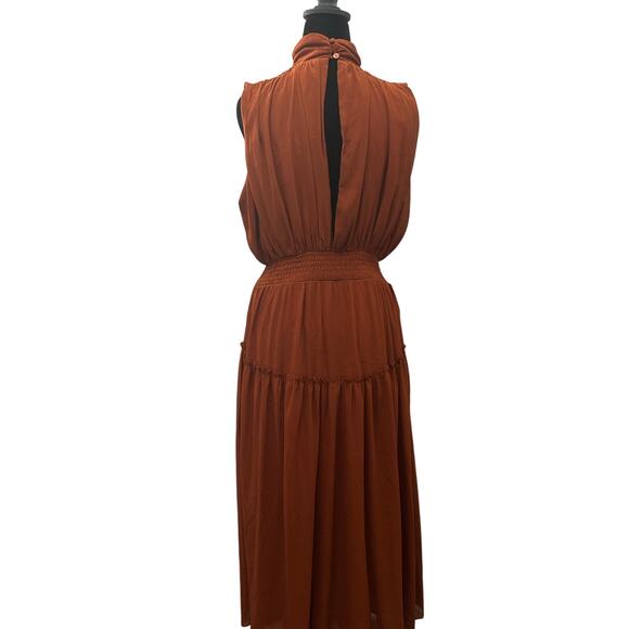 Grade and Gather Dress Rust Mock Neck Sleeveless Size Medium - Picture 4 of 7